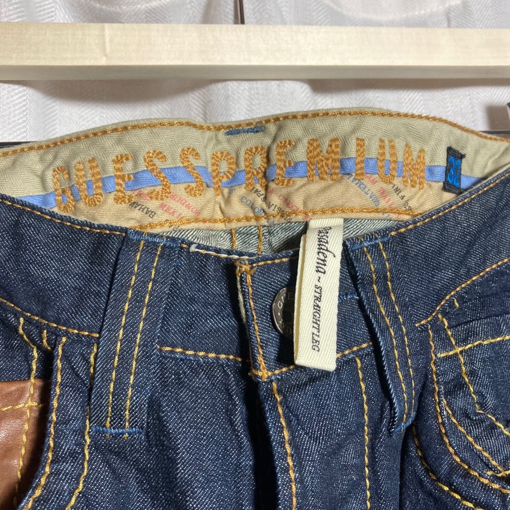 Guess Premium Pasadena Straight Leg Jeans Mens 32 Dark Wash Indigo Streetwear - Picture 5 of 9